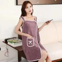 Toalla De Baño Coral Suave Y Absorbente Traje De Baño De Paja Espesado Toalla De Cuello Alto Camisola Para Mujer - details 16