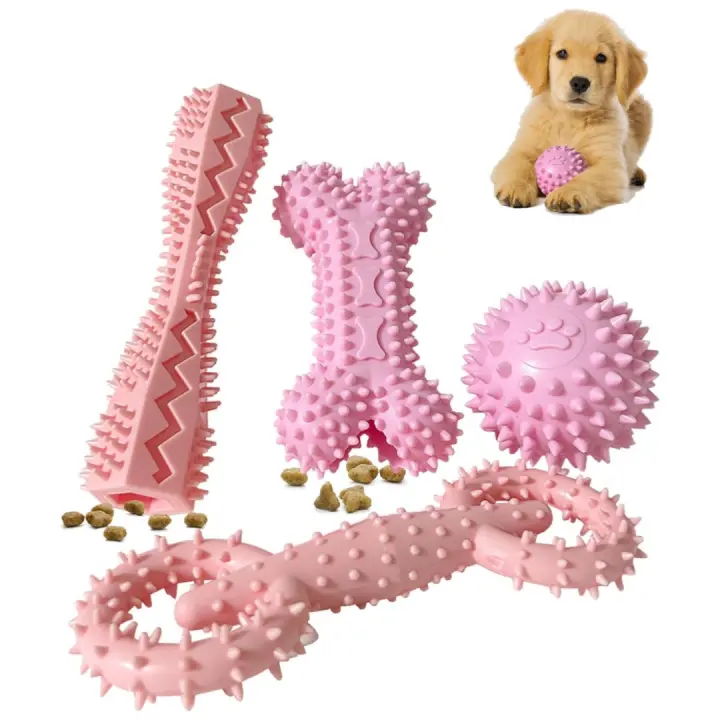 Juego De 4 Juguetes Para Perros Masticables De Goma Suave Juguetes Para Limpiar Los Dientes De Tu Mascota Divertidos Bolas De Hueso Para Distribuir Alimentos - 1