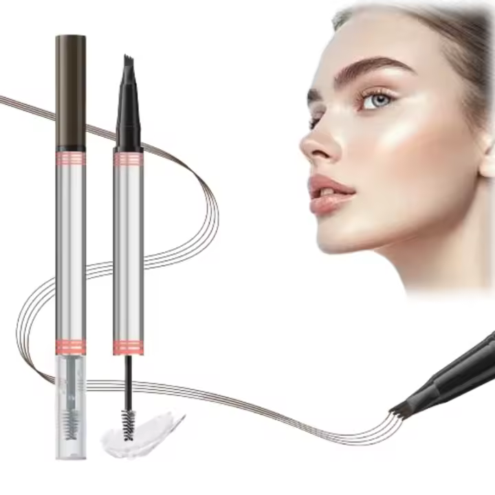 Lápiz de cejas microblading 2 en 1 de doble punta (2025): diseño de 4 puntas de horquilla con efecto de pelo, con gel, resistente al agua y de larga duración, ideal para maquillaje femenino (marrón oscuro) - 1