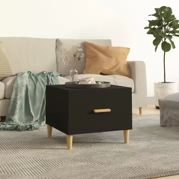 vidaXL Mesa de centro madera contrachapada negro 50x50x40 cm - 1