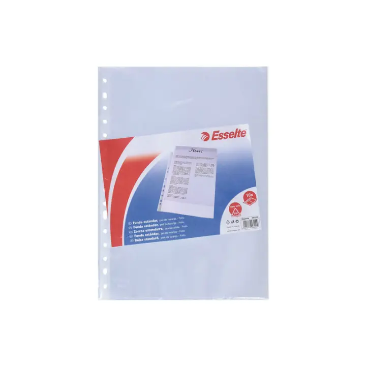 Fundas folio multitaladro Esselte Quality de alta calidad - Disponible en packs de 10 y 50 unidades -  30% de plástico reciclado - tipo piel de naranja - ideal para archivo - modelo 46134 - 1