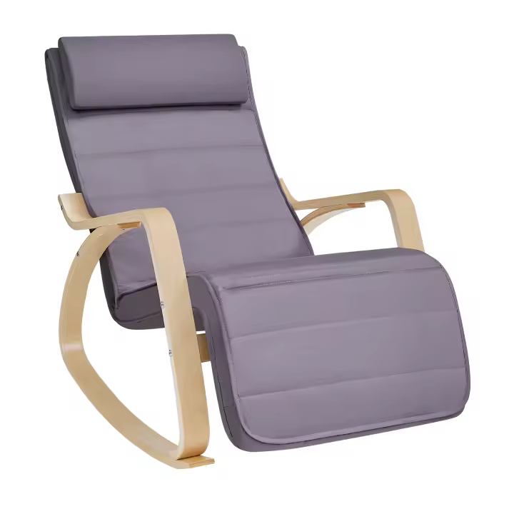 SONGMICS Silla Mecedora, con Apoyabrazos de Madera de Abedul, Silla Mecedora con Reposapiés Ajustable en 5 Posiciones, Máx. Carga de 150 kg, Dormitorio, Salón, Azul Medianoche y Natural/Gris Claro y Natural/Amarillo Ganso y Natural /Beige/Gris Oscuro y Na - 1