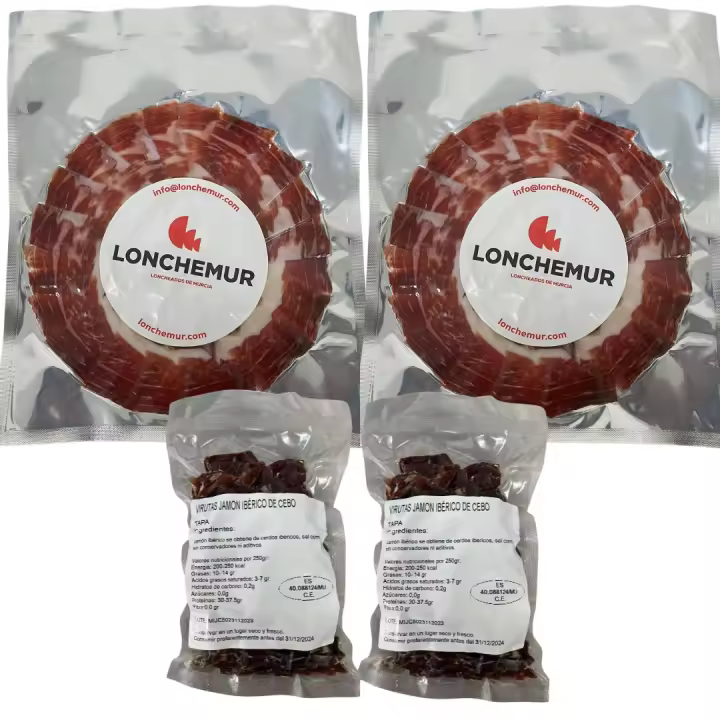 Pack doble de tacos de jamón Ibérico + Loncheado a cuchillo + 2 sobres de Jamón ibérico de cebo 100gr  LONCHEMUR%20LONCHEADOS%20DE%20MURCIA - 1