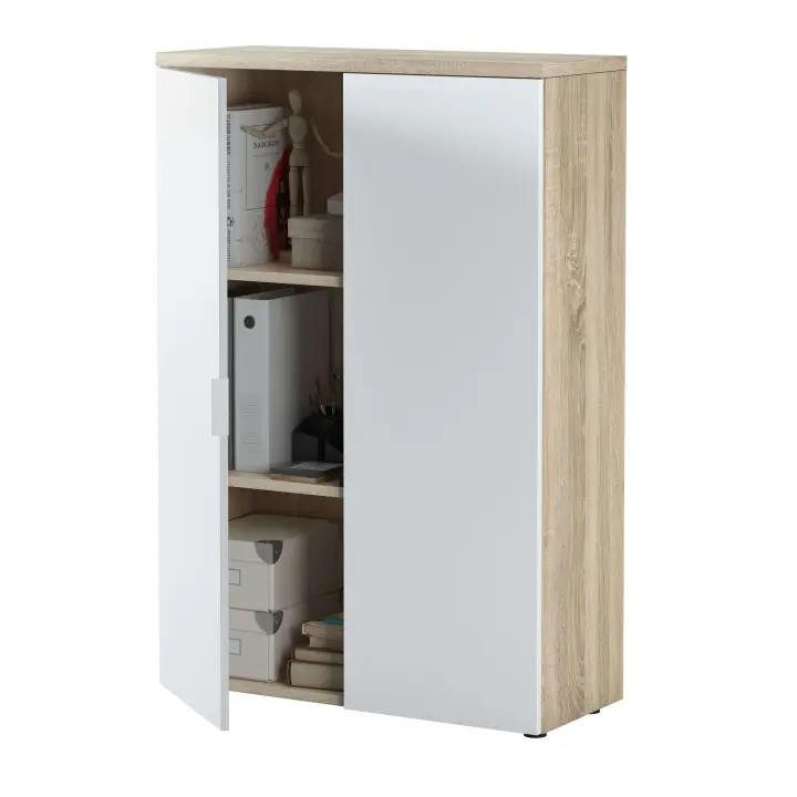Miroytengo Estantería Multiestancia Office en blanco artik y roble canadian 80x119x33 cm - 1