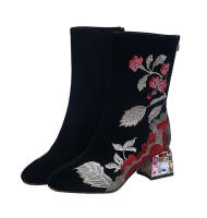 SP Botas de Caballero de Tacón Bajo y medio de tubo de moda de Invierno, Zapatos de viscosa para Mujer, BOTAS de moda de Cabeza Redonda de gran tamaño de PU. - details 4