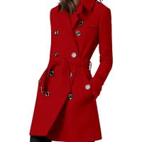 Abrigo De Mujer En Lino Y Lana Doblemente Abrillantado Con Cinturón Y Etiqueta En Hombro Casual Streetwear De Otoño Invierno - details 6
