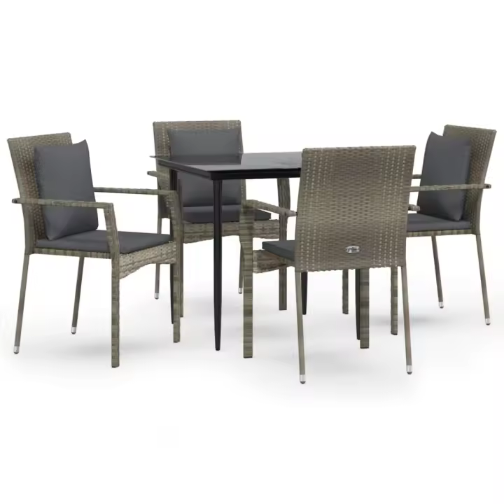 vidaXL Set comedor jardín 5 pzas y cojines ratán sintético negro gris - 1
