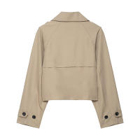 Chaqueta De Trench Corta Para Mujer Estilo Vintage Cuello Enrollado Manga Larga Abotonada Doble Botones Outerwear Chic Tops - details 4