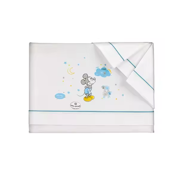Interbaby juego de sábanas de cuna algodón 3 piezas 120x60 MICKEY de DISNEY BLANCO/AZUL - 1
