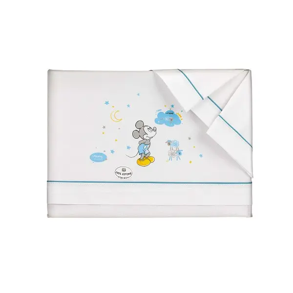 Interbaby juego de sábanas de cuna algodón 3 piezas 120x60 MICKEY de DISNEY BLANCO/AZUL - 1