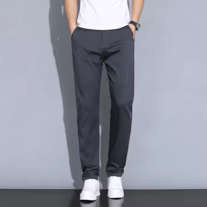 Pantalones Casuales Para Hombre Verano 2024 Elásticos Ajustados De Cintura Media Color Sólido Talla 28-38 Ropa De Marca Coffee - 1