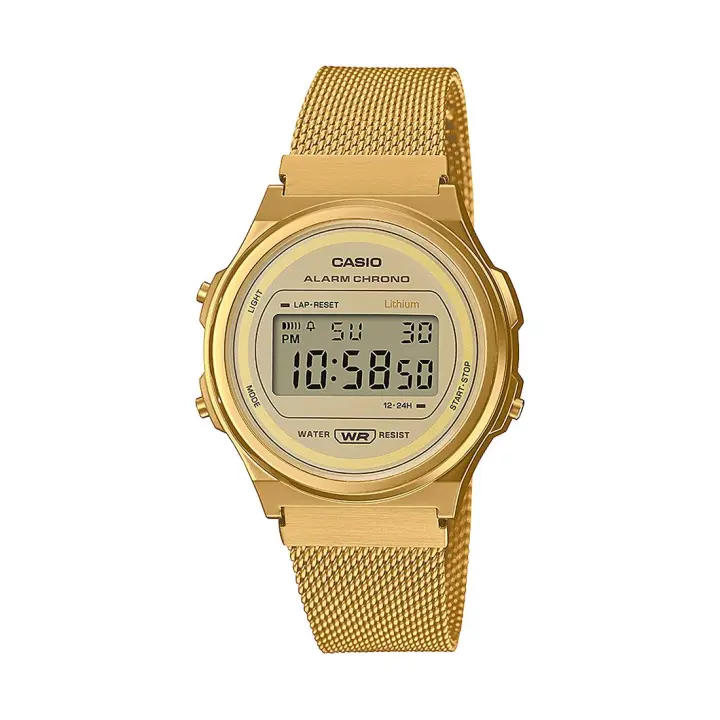 RELOJ CASIO RETRO VINTAGE A171WEMG-9AEF MUJER DORADO MILANESA - 1