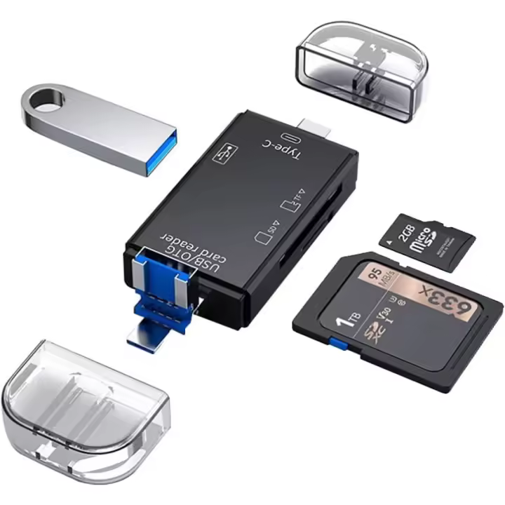 Lector Tarjetas SD/Micro SD, SD USB c,6 in 1 Micro USB OTG Adaptador de Memoria para TF, SDXC, SDHC, MS, MMC, MSXC - 1