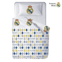 Real Madrid CF - Funda Nórdica Real Madrid Blanco Rombos, Licencia Oficial, 2 Piezas, Diseño Escudo Centrado - details 1