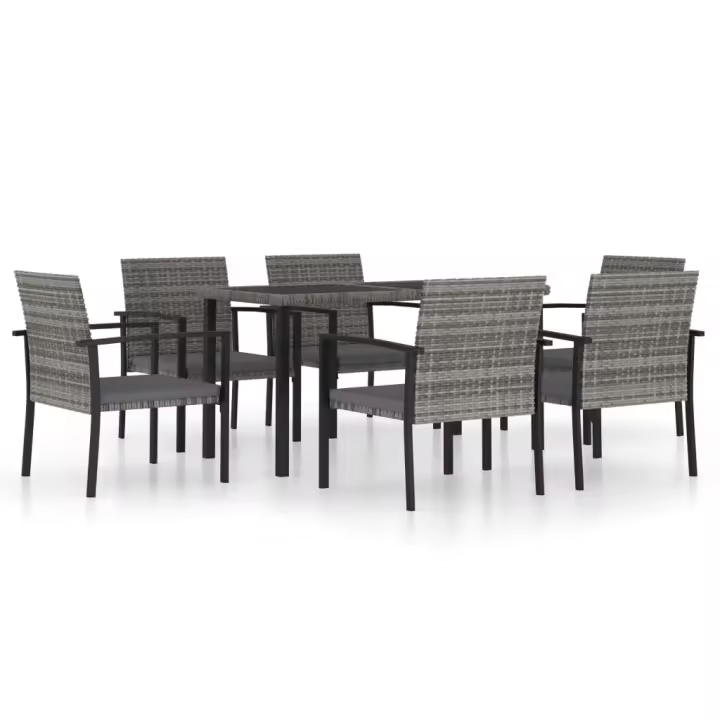 vidaXL Juego de comedor para jardín 7 piezas ratán sintético gris - 1