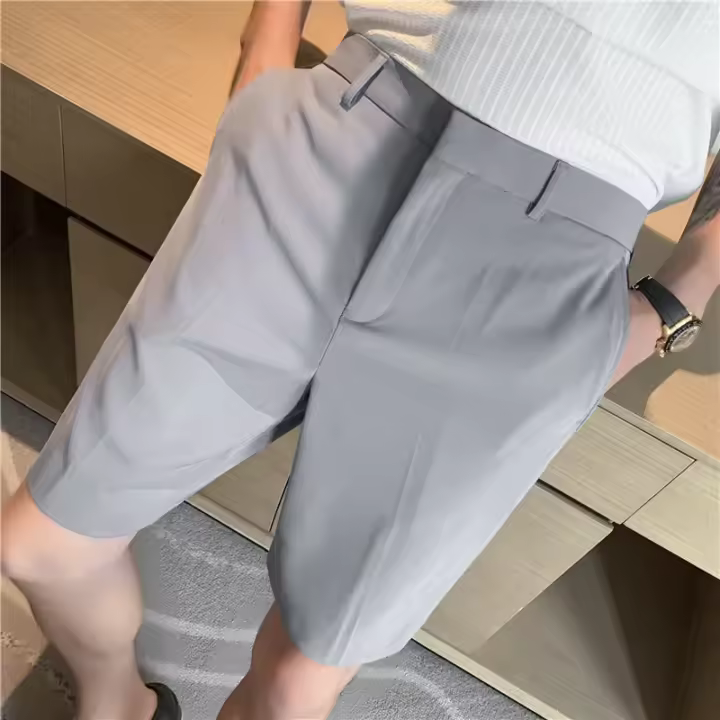 Shorts De Verano Para Hombre Blancos Y Delgados Estilo Coreano Moda Negocios Trabajo Ropa Casual De Cintura Media Talla Regular - 1