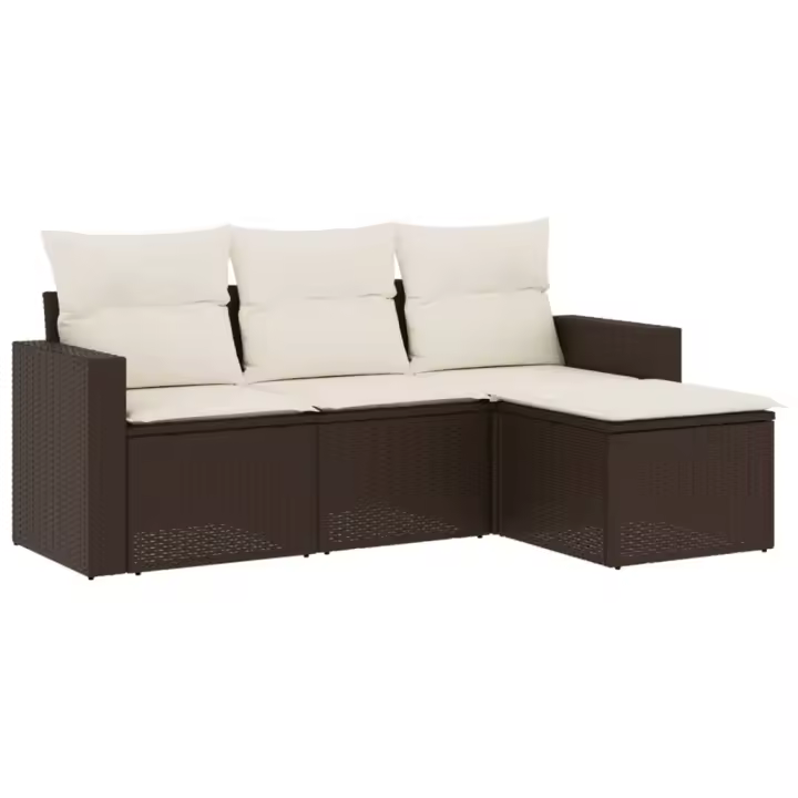 vidaXL Set de sofás de jardín 4 pzas y cojines ratán sintético Negro, Negro y crema, Marrón y crema Conjunto Terraza Muebles Jardín Exterior Juego de Muebles de jardín Mueble Jardín Exterior Muebles de Salon Exterior - 1