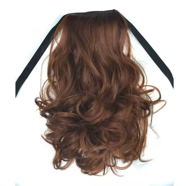 WIGSIN Extension De Cabello Sintético 10 Pulgadas Cola De Caballo Rizada Café Con Cordón Clip in Para Mujeres Peinado Corto Ondulado - 1