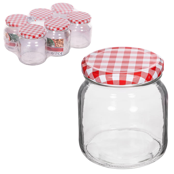 Tarro de Cristal Redondo con Tapa Vichy. Varios Tamaños. Pack 4, 6, 12 o 24 Botes de Cristal, Cierre Giratorio Seguro  y Resistente de Conserva. Ideal para Legumbres, Pasta, Arroz. Uso Doméstico u Hostelero