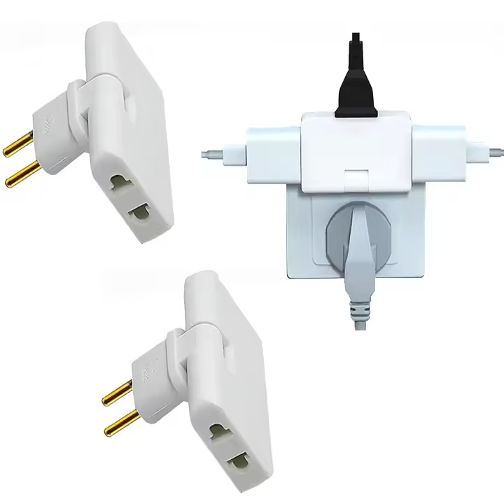 Pack 2 Ladron Enchufe Multiple Plano de 3 Tomas | Diseño Fino: Ideal para Espacios reducidos | Cabezal Giratorio 180º | Adaptador Americano y Europeo | Sello CE | 250 V | Toma Tierra 10A () - 1