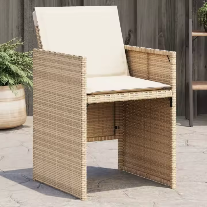 vidaXL Sillas de jardín con cojines 4 uds ratán sintético beige - 1