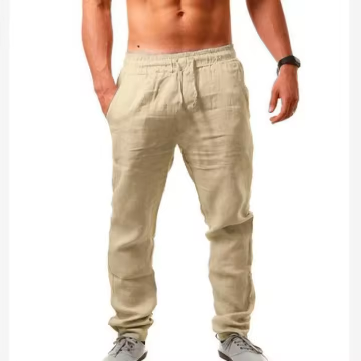 New Men's Cotton Linen Sweatpants Solid Color Lightweight Running Outdoor Beach Sportswear Trousers - 1