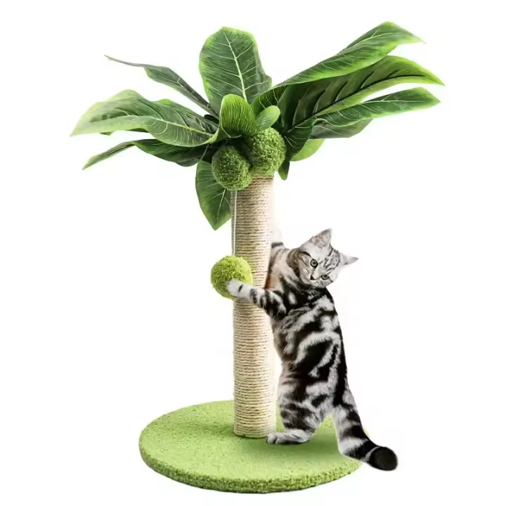 Poste De Rasguñar Para Gato Con Hojas Verdes Y Cordón De Sisal Para Interiores Poste De Gato Con Diseño Lindo Para Gatos Jóvenes Y Adultos Producto Para Mascotas - 1