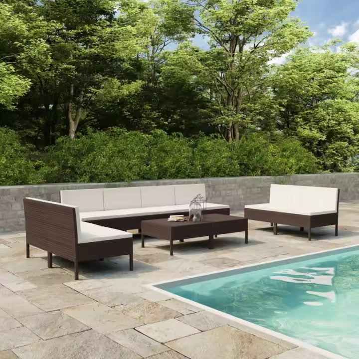 VidaXL Conjunto de jardín Eglo 10 piezas modulares + cojines marrón - 1