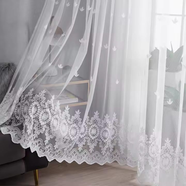 1PC Cortinas Bordadas En Blanco Nórdicas Para Salones Dormitorios Ventanas Curvas Particiones Finales Pantallas De Ventanas - 1