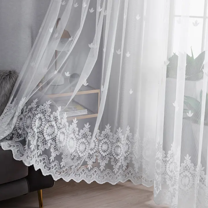1PC Cortinas Bordadas En Blanco Nórdicas Para Salones Dormitorios Ventanas Curvas Particiones Finales Pantallas De Ventanas - 1