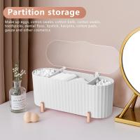 Soporte dispensador de almohadillas de Algodón, almacenamiento de almohadillas de Algodón con 3 compartimientos, dispensador de hisopos de Algodón con Caja de almacenamiento con tapa para tocador, juego Organizador de maquillaje - details 0