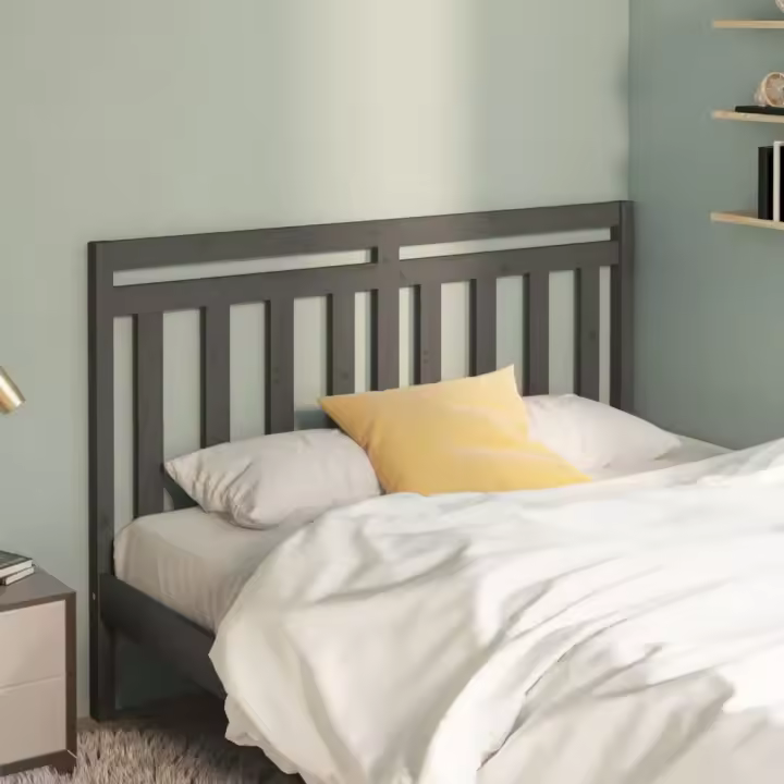 vidaXL Cabecero de cama madera maciza de pino gris 126x4x100 cm - 1