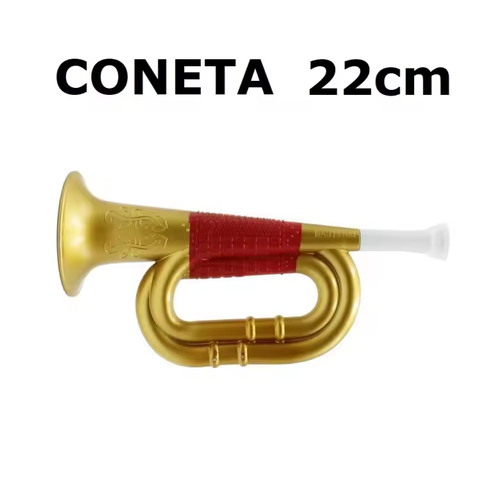 CORNETA DORADA DE PLASTICO,Trompeta,TAMAÑO PEQUEÑO 22cmX11cm,CORNETA SEMANA SANTA,cm,fespu - 1