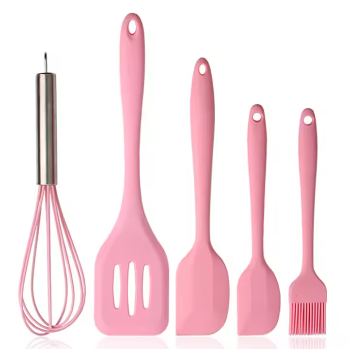 Set De Utensilios De Cocina De Silicona 5 Piezas Antiadherente Incluye Espátula Para Pastel Cuchara De Cocinar Cepillo De Aceite Y Mezclador Flexible Para Cocina - 1