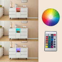 Aparador Moderno Blanco with iluminación LED, 6 Gatos silenciosos, entradas de alto Brillo, 120x40x80 cm - ideal para Cocina, comedores y salones de estar - details 3