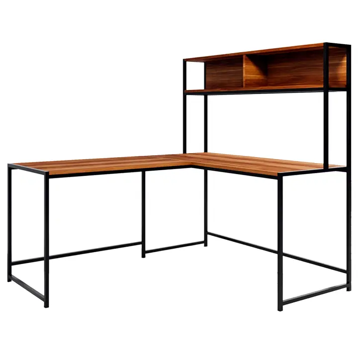 Escritorio, 100% Tablero de aglomerado rechapado en melamina, Color Nogal WELLHOME - 1