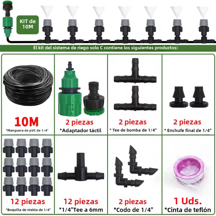 Sistema De Riego Automático Portátil 10-20M Con Rojellones De Niebla Para Jardín Con Conector De Tee 4/7mm Para Patio - 1