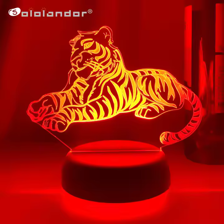Luz Nocturna LED De Acrílico 3D Tigre Figura Para Dormitorio De Niños Luz De Sueño Decoración Para El Hogar Lámpara De Mesa Regalos - 1