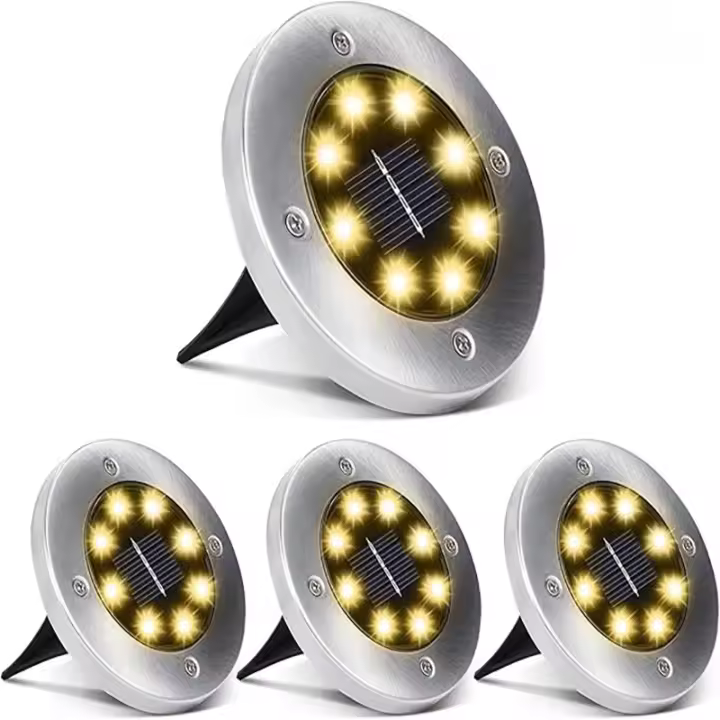 Pack De 4 Lámparas Solares Para Piso Exterior Luces De Jardín Chimenea En El Suelo Con 8 LED Luz Solar Disco Luz Solar Para El Paisaje - 1