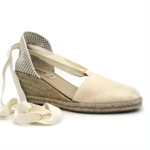 Alpargatas con cintas mujer 5310 en beige y negro. Hecho en España - 1