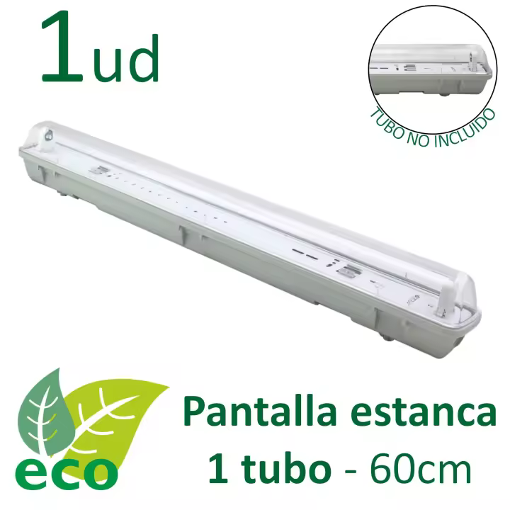VZLED - Pantalla estanca para tubo led 60 cm (SIN TUBO), pantalla estanca, iluminación industrial, iluminación para garaje, iluminación fluorescente led, pantalla fluorescente estanca (Packs de 1, 2 y 5 uds para 1 tubo 60 cm SIN TUBO) - 1