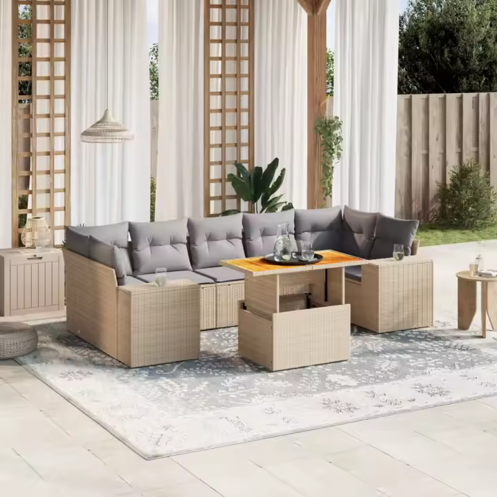 vidaXL Juego de sofás de jardín con cojines beige 8 pzas ratán PE - 1