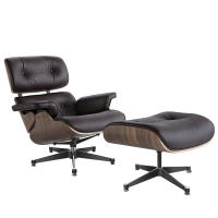 EU Stock TY304 Classic Recliner Light Walnut Armchair With Dark Brown Cowhide Black Big Head Foot 360° Swivel Lounge Chair Furniture Genuine Leather Recliner Chair Modern Lounge Chair with Ottoman for Home Living Room Office (Brown) - details 3