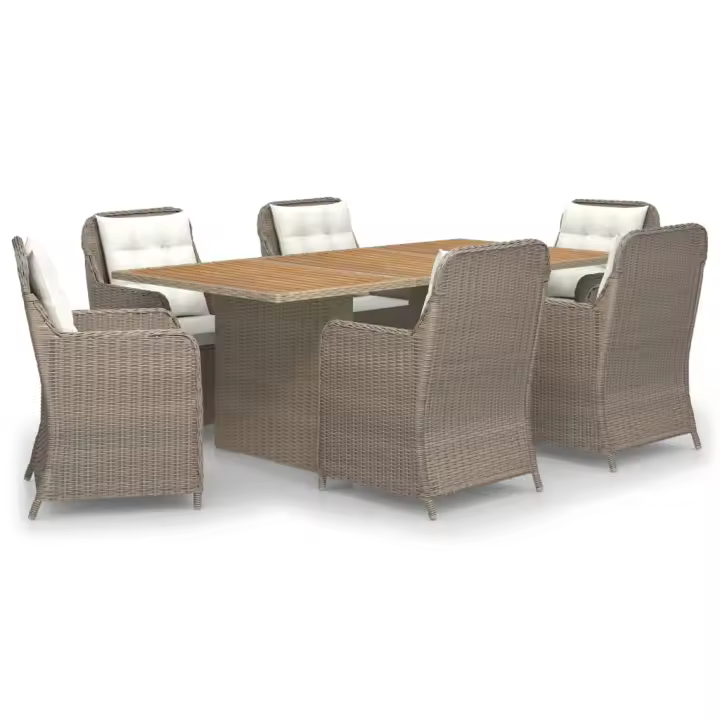 vidaXL Juego de comedor para jardín 7 piezas ratán sintético marrón - 1