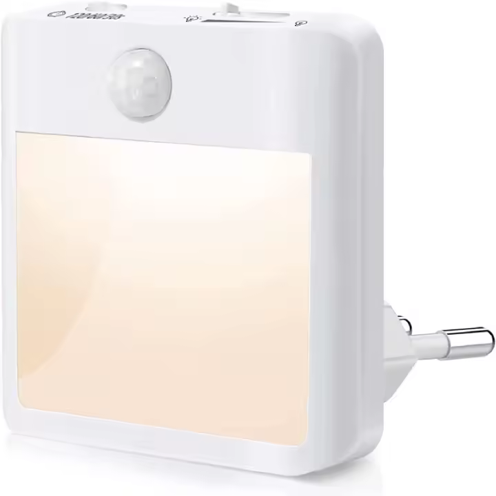 Luz nocturna con sensor de movimiento, luz nocturna regulable para niños, 3 modos (encendido/automático/apagado), blanco cálido - 1