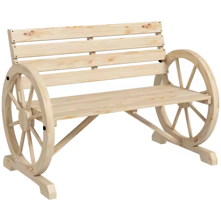 Banco de Jardín 2 plazas, Bancos, Bancos de Madera, Banco de Parque estilo Casa de Campo con reposabrazos, Capacidad de carga hasta 240 kg, Abete, Natural - 1