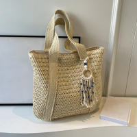 Bolso De Hombro Para Mujer De Paja Tejida De Lujo En Verano Capacidad Grande Casual Con Borla Bolso De Mano De Moda Para Playa Y Viaje - details 16