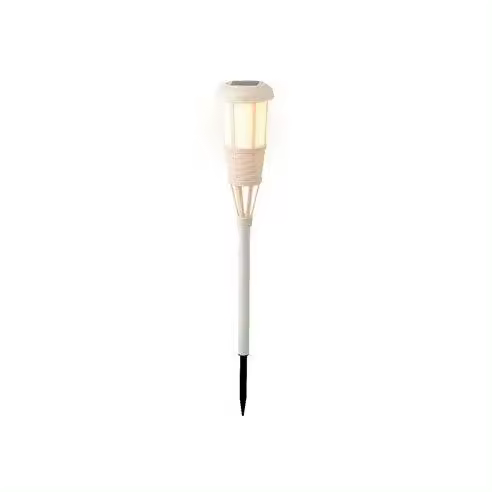 Farol Solar Efecto Mimbre Color Blanco - Decorativo y Resistente - 1