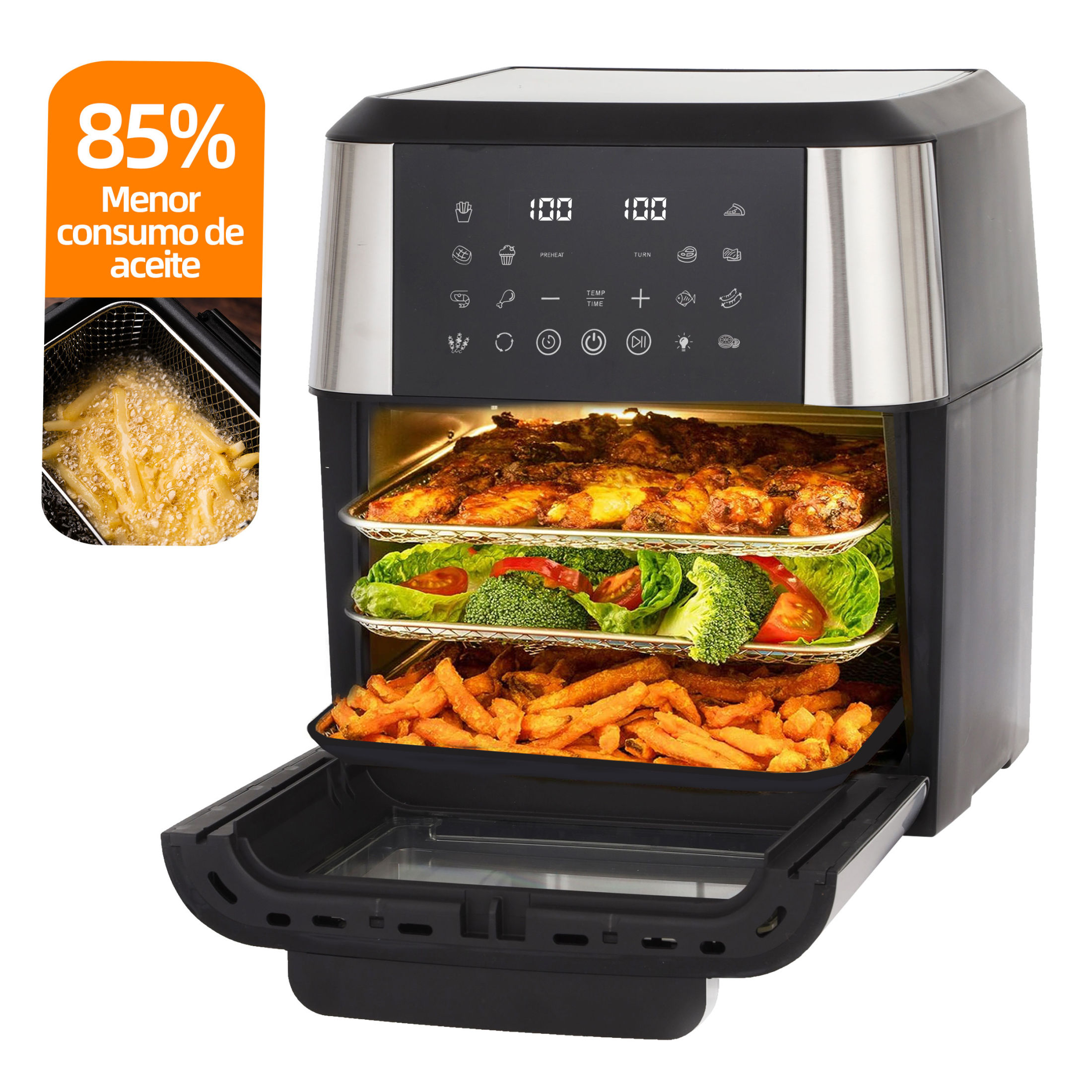 12L XXL Family Air Fryer, 10-in-1 multi-function (fry/grill/bake), even heating technology, non-stick, easy to clean, accessories included, energy-saving design, bringing a healthy and low-oil cooking experience to the family