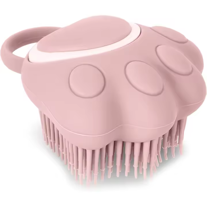 Cepillo de Baño para Perros y Gatos, Dispensador de Champú para Mascotas de Silicona Suave Cepillo de Ducha para el Lavado de Perros y Gatos de Pelo Corto y Largo (Rosa en forma de pata) - 1